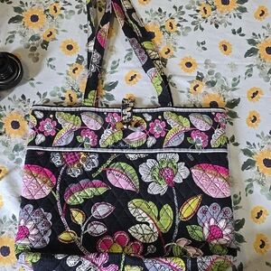 Vera Bradley Black and Pink Quilted Floral Tote